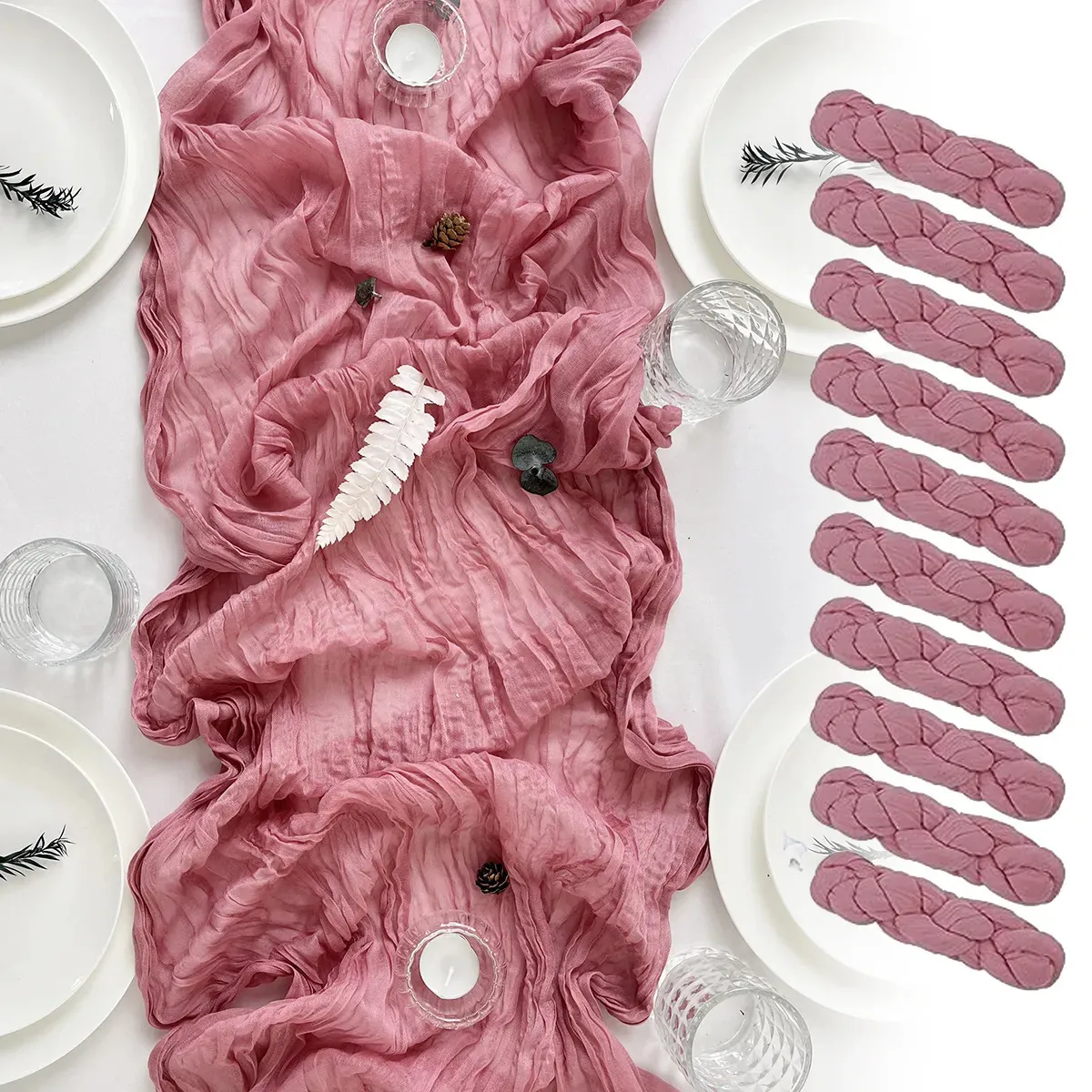 Corredor de mesa 61020 pçs rosa cheesecloth boho casamento gaze toalha de mesa rústico jantar recepção festa de noiva decoração 231122