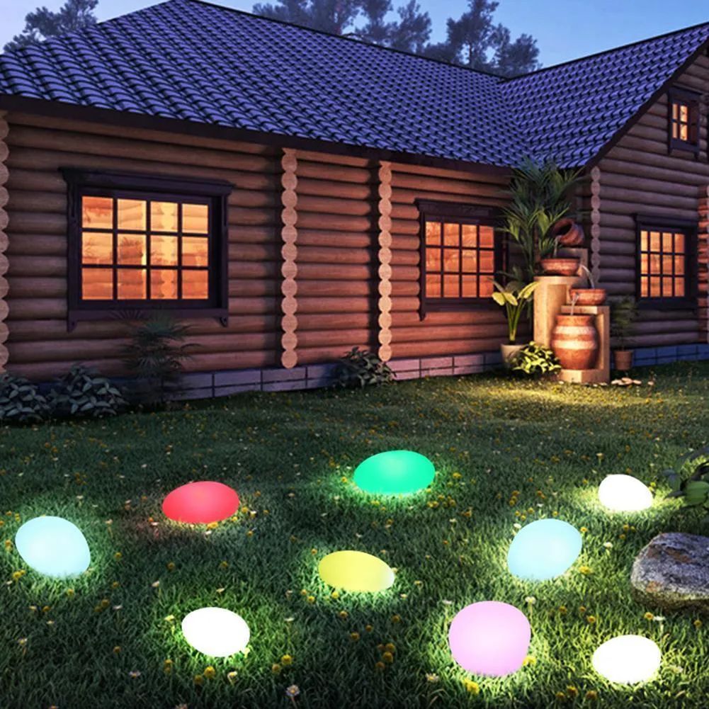 Décorations De Jardin Lumières Extérieures Glow Cobble Stone Forme Lumière Solaire Étanche Changement De Couleur Paysage Avec Télécommande 230422