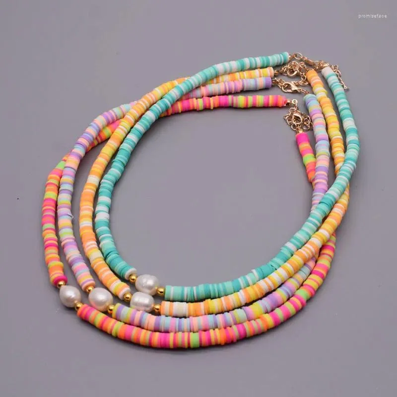 Collier ras du cou en perles d'eau douce naturelles, couleur douce, perles en argile polymère, bijoux de plage pour femmes, cadeau