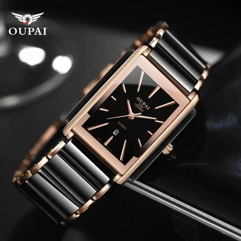 Wristwatches Luxury Ceramic square watches for mens couple clocks black men's quartz wristwatches waterproof man relojesQ231123