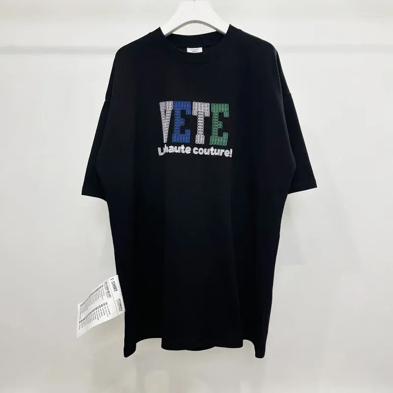 Men's T Shirts VTM Pure Cotton T-Shirts Large Label Embroidery Logo 1:1 Black Oversized Short Sleeves