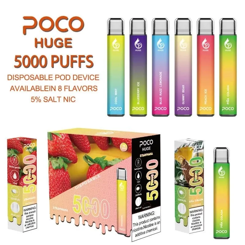 EU USA Warehouse Original poco huge 5000 Puffs Disposable Vape Electronic Cigarette Vape Pen Rechargeable Airflow Adjustable 15ml 8 Flaovrs