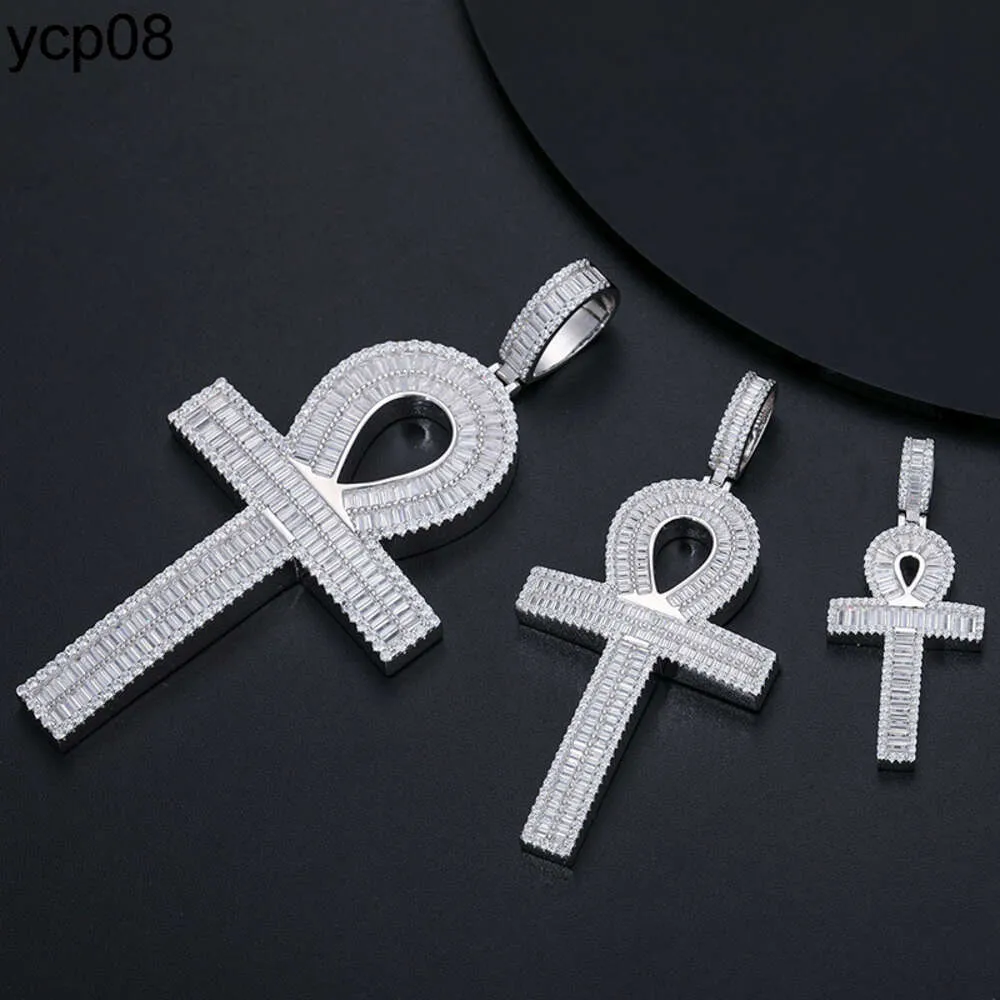 Designer sieraden fijne hiphop sieraden heren 3 maat 925 sterling zilveren vvs stokbrood moissaniet diamant iced out ankh kruis hanger met ketting