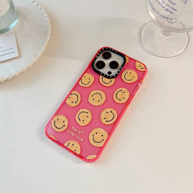 Étuis de téléphone portable CASETIFY luxe paillettes sourire clair brillant étui pour iphone 11 12 13 14 Pro Max mignon dessin animé Smiley coréen Protection couverture Coque CYG23111608-5 ZUDF NYU8