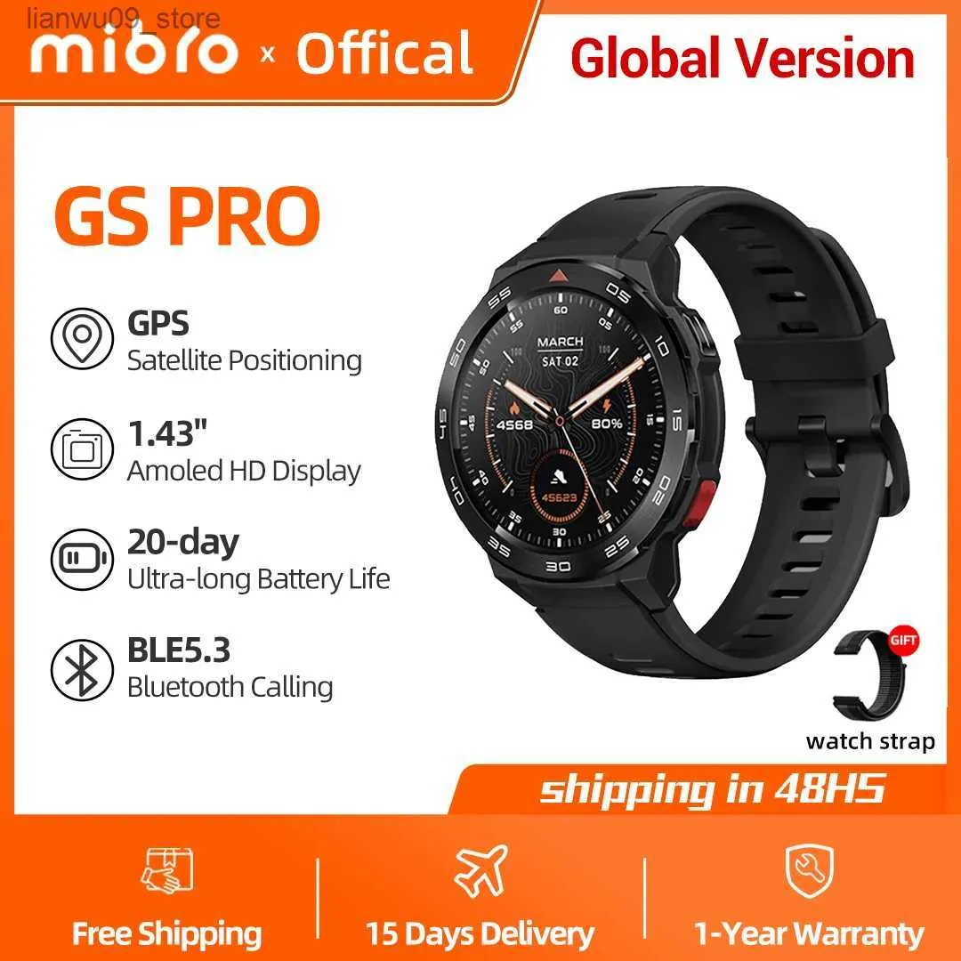 Orologi da polso Mibro Android Smartwatch GS Pro 1.43 pollici Amoled schermo GPS Bluetooth Calling Watch Dual Core 4PD Monitoraggio della frequenza cardiaca 5ATMQ231123