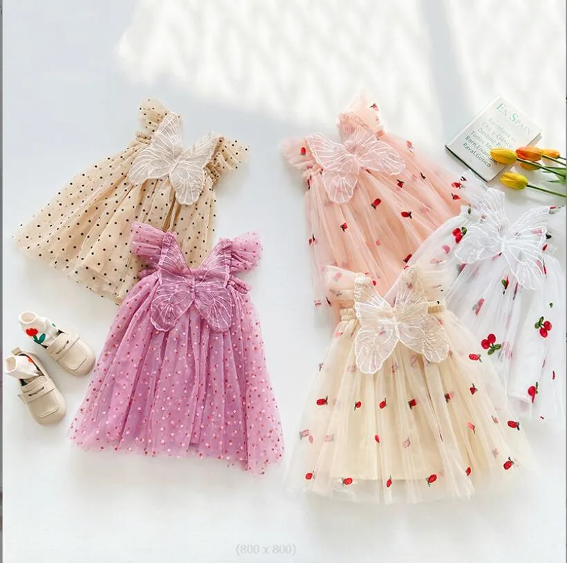 Ropa linda para niñas Vestidos Sin mangas Espalda de verano con vestido de mariposa 100% algodón niña niños elegantes 5 colores