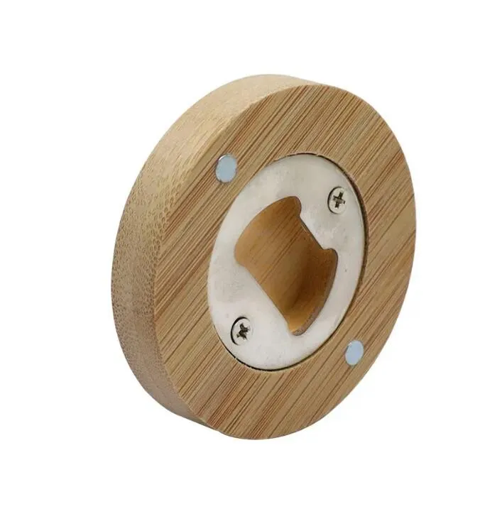 Tom Diy Bamboo Openers Round Shape Bottle Opener Coaster Kylmagnet Decoration Beer Bottle Opener Factory Wholesale