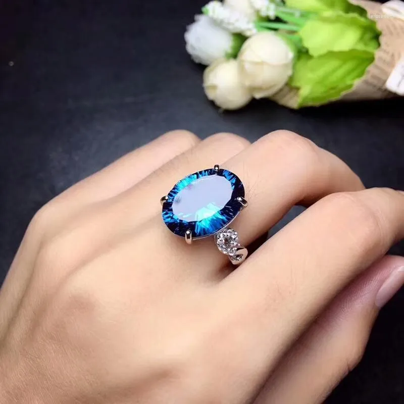 Cluster Rings Natural London Blue Topa Stone Gemstone Fashion Ladies Ring True 925 Серебряный серебряный подвес