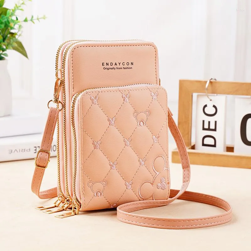 Wallets Fashion Multi-functional Crossbody Bags For Women Solid Color Simple Mini Purse Female 3 Layers Zipper Shoulder Phone Bag