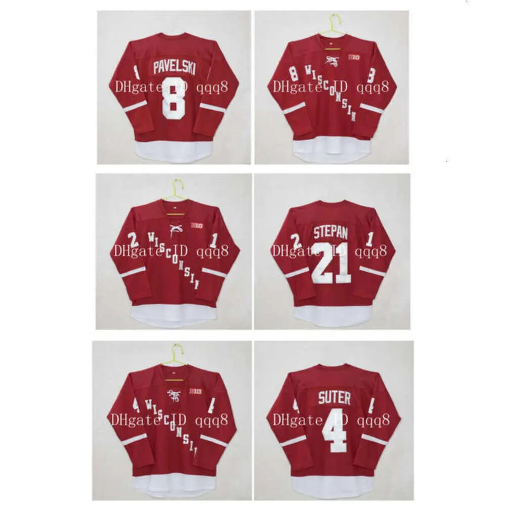 Wisconsin # 4 GH Madison Ryan Suter # 8 Joe Pavelski # 21 Derek Stepan Red 100% Ing camisetas de hockey personalizadas raras