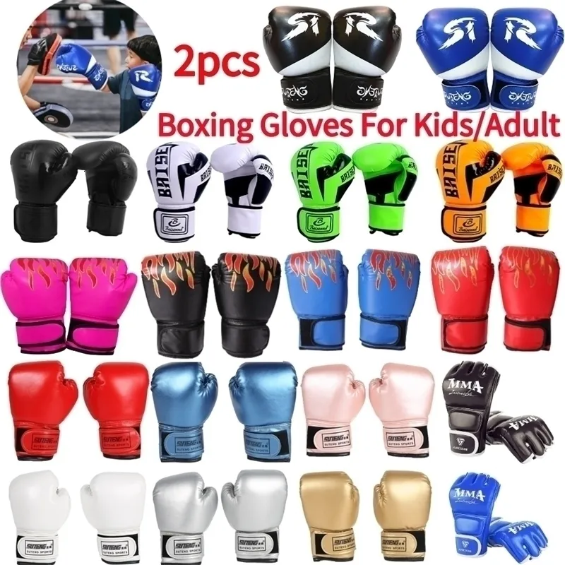 スポーツグローブ2PCS Muay Thai Competition Glove Pu Leather Sponging Boxing TrainingMitts Professional Breseable for Childs 231122