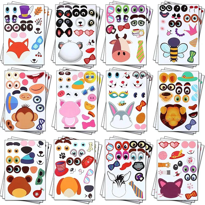 Kids' Toy Stickers 36Sheets Children DIY Puzzle Sticker Games 12 Animals Face Funny Assemble Jigsaw Stickers Kids Educational Toys Boys Girls Gifts 231122