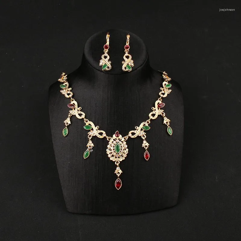 Collier boucles d'oreilles ensemble bijoux de mariage arabe chaîne coulissante plaqué or femmes turc cadeaux de mariée accessoires de mode
