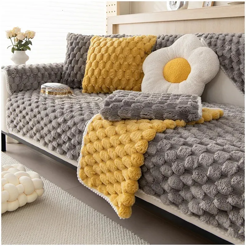 Stol täcker tjockare plysch soffa täckning universal nonslip hörn matta vinter varm handduk soffa kudde för vardagsrum soffor filt 231123