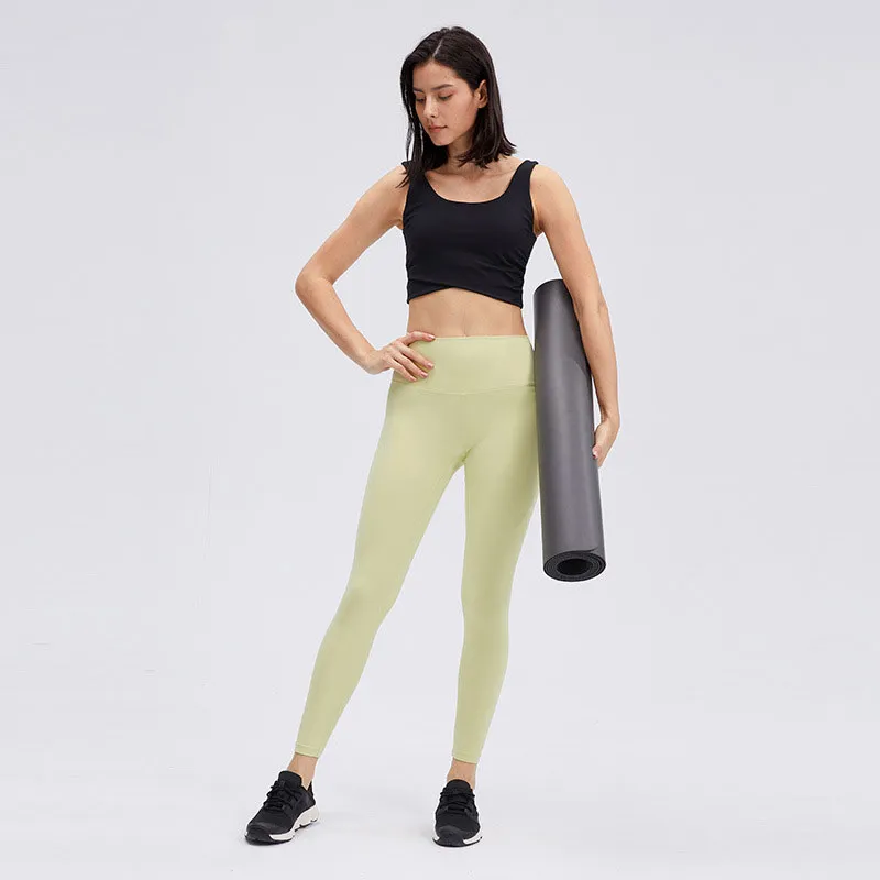 Pantalones de Yoga de Color sólido para mujer, calzoncillos elásticos de línea en T, pantalones deportivos desnudos, pantalones con bolsillo y cinturón, nuevo diseñador, 2024