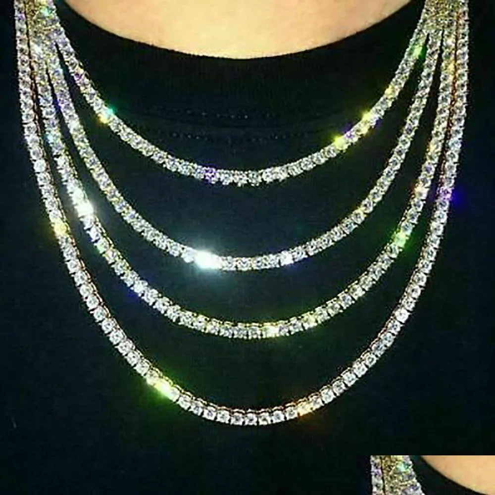 Tênis, Graduado Iced Out Tennis Chain Real Zirconia Stones Sier Single Row Homens Mulheres M 4Mm 5Mm Diamantes Colar Jóias Presente Para Dr Dhxo9