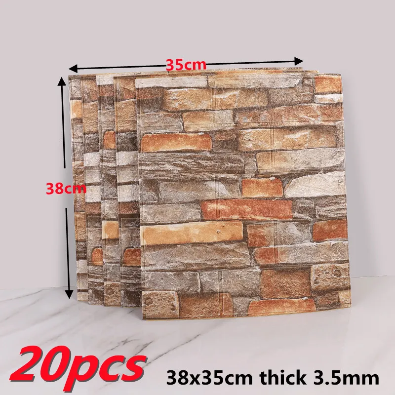Wall Stickers 20pcs 3D Decal paper Living Room Bedroom TV Backdrop Decor XPE Foam Waterproof Self Adhesive Brick 230422