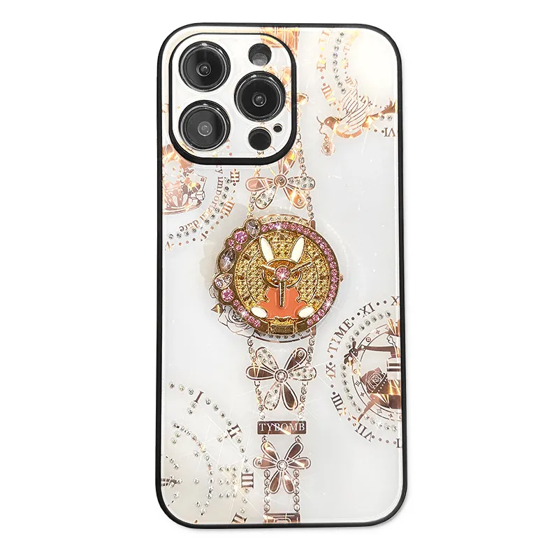 Tybomb Fashion Bling Diamond Holder Cases for iPhone 15 14 Plus 13 Pro Max 12 11 فريدة من نوعها فريدة من نوعها بلاستيك بلاستيك TPU Rhinestone 360 ​​غطاء هاتف Finger Ring