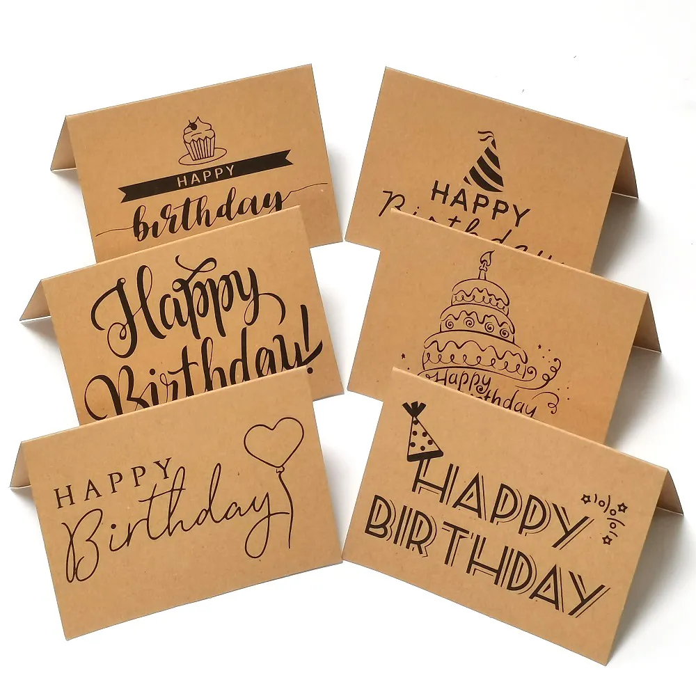 Cartões de feliz aniversário variados para todas as ocasiões em 6 designs exclusivos para aniversário (papel Kraft, 4 x 6 pol.)