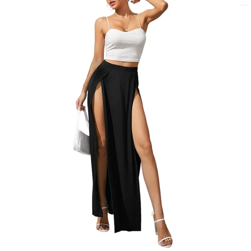 Jupes femmes Sexy taille élastique haute fente portefeuille longue jupe Maxi polyvalent mode élégant entrejambe couvrant