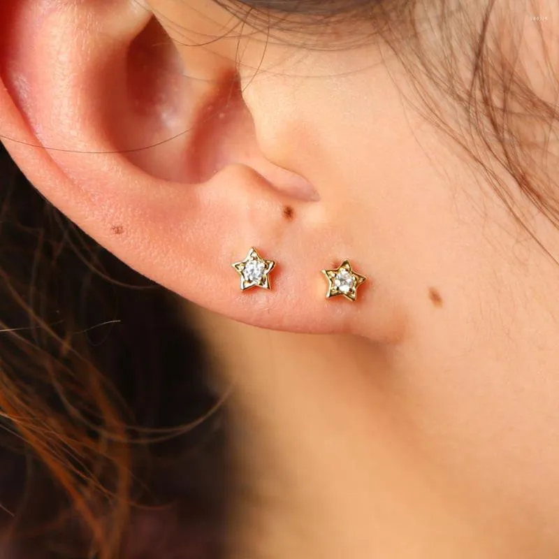 Stud Earrings Mini Cute Star Lovely Small Charm Gold Color White Cz Sparking Bling Minimal Second Piercing Girl Earring Jewelry