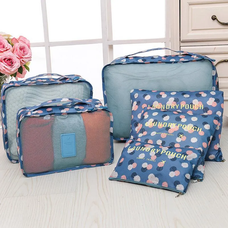 Sacs de rangement 6PCS / Sac de voyage Sac de voyage Set Vêtements Organisateur Tidy Organizer la garde-robe Pagnière Pouche Cube d'emballage Cube