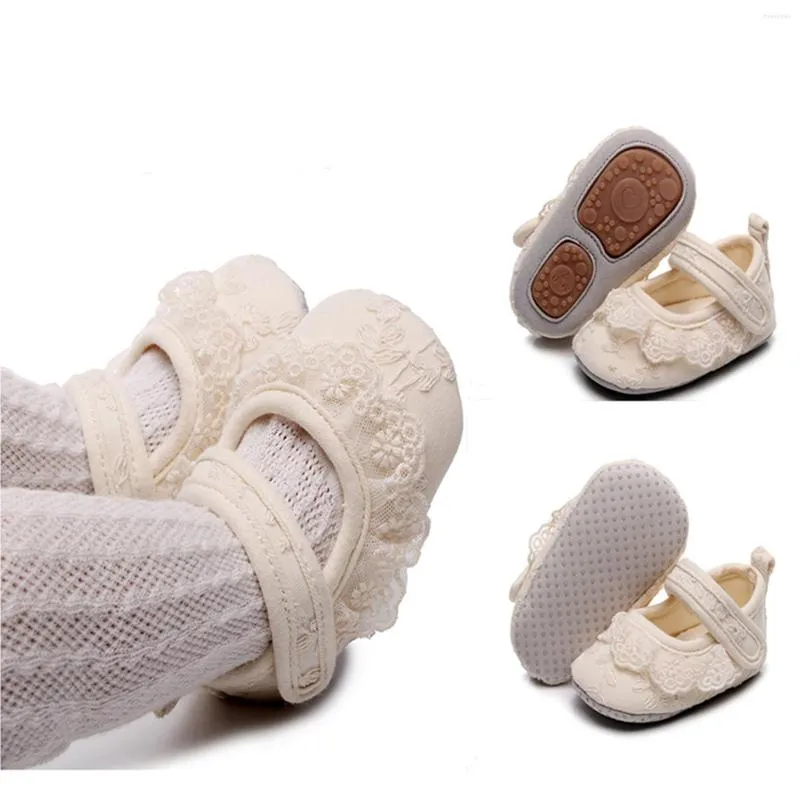 Första Walkers Fashion Baby Girls Mary Jane Flats Non-Slip Lace Princess Dress Shoes Soft Sole Dopning 0-18 månader