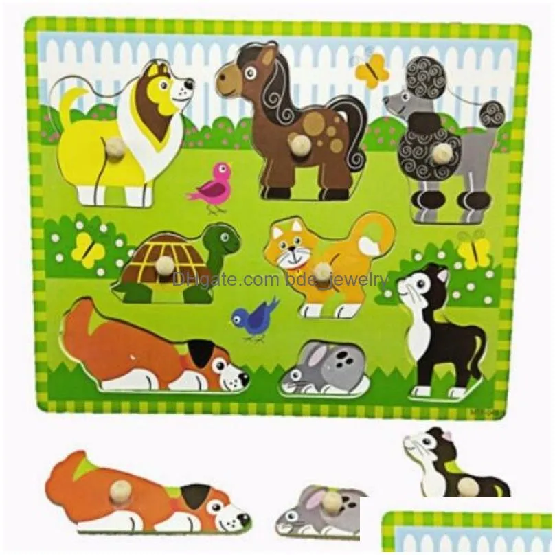 recognize puzzle montessori toy wooden 3d puzzles wooden chopping boards cartoon animals puzzle jigsaw game toys for kid early learning educational toys model