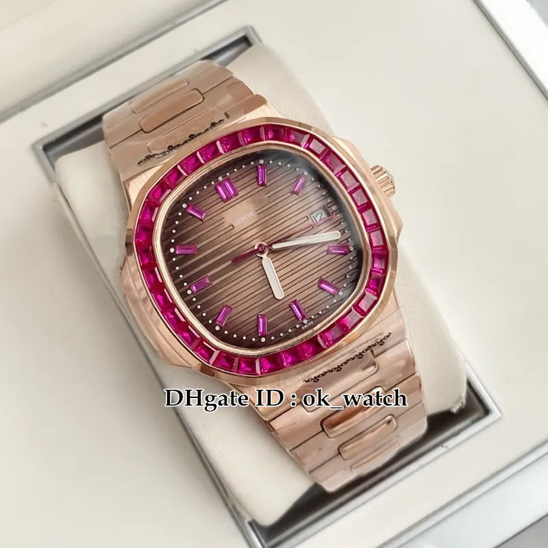 GDF NY 7118/1300R-001 MIYOTA 8215 Automatisk herrklocka Rose Gold Case Red Square Diamond Bezel Rostfritt stål Armband 40mm klockor