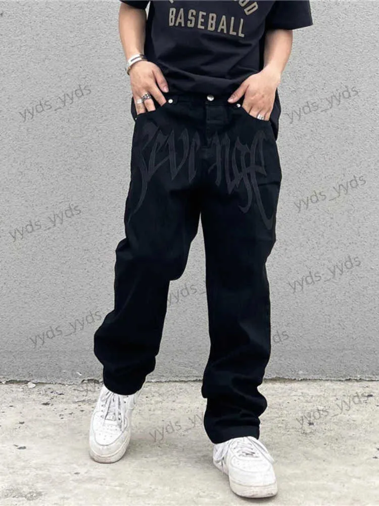 Jeans pour hommes Y2K Jeans Hommes Hip Hop Brodé Lettre Baggy Jeans Pantalon Noir 2023 Nouveau Harajuku Punk Rock Pantalon À Jambes Larges Streetwear Chaud T231123