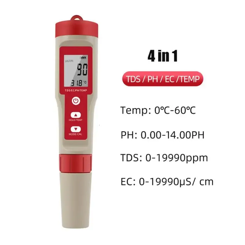 PH-mètres 4 en 1 PH-mètre PH/TDS/EC/compteur de température testeur numérique de moniteur de qualité de l'eau pour piscines aquariums d'eau potable 231122