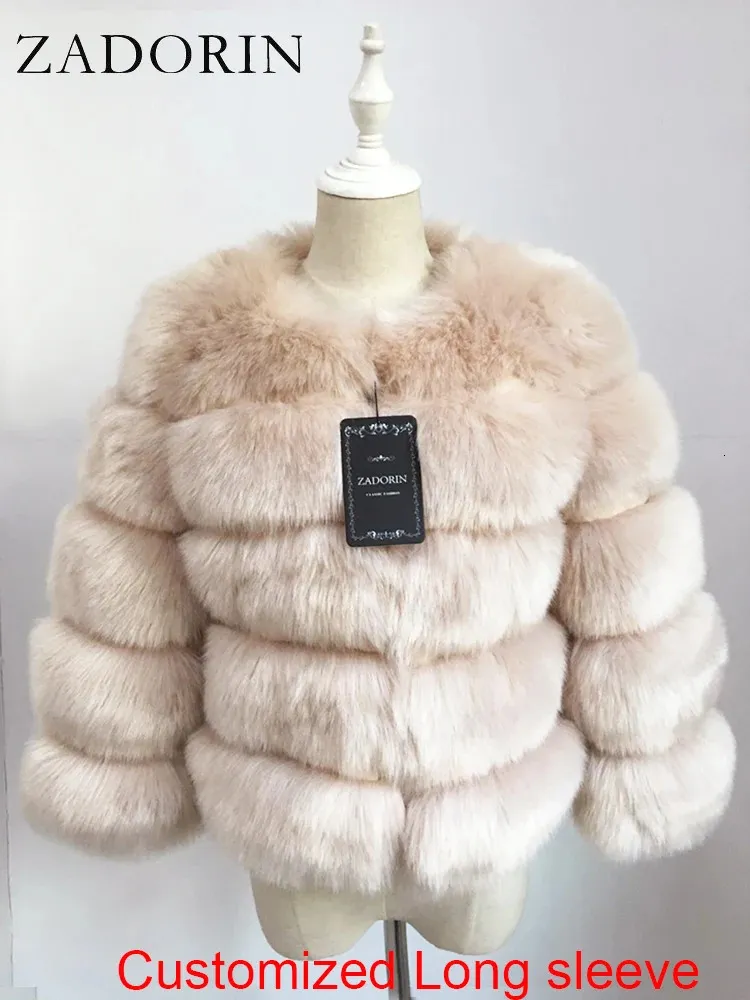 Frauen Pelz Faux Zadorin Langarm Künstliche Fuchs Mantel Winter Mode Dicke Warme Kleidung 231122