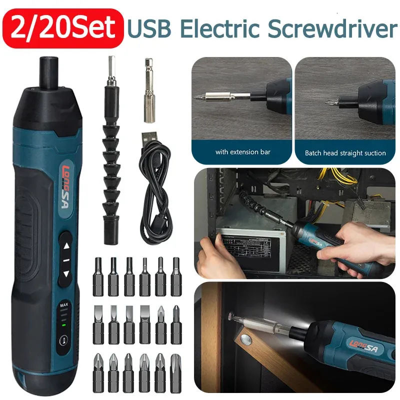 Screwdrivers Mini Cordless Electric Screwdriver Rechargeable 1300mah Power Drill Bits Set 3.6V Household Disassembly Torque Repair Tools Kit 231122