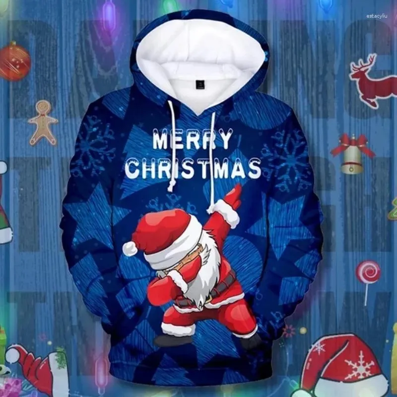 Sweats à capuche pour hommes 3D Santa Claus Imprimer pour hommes Pull à capuche de Noël Mode Automne Hiver Vêtements Oversize Sweat-shirt à manches longues NK06