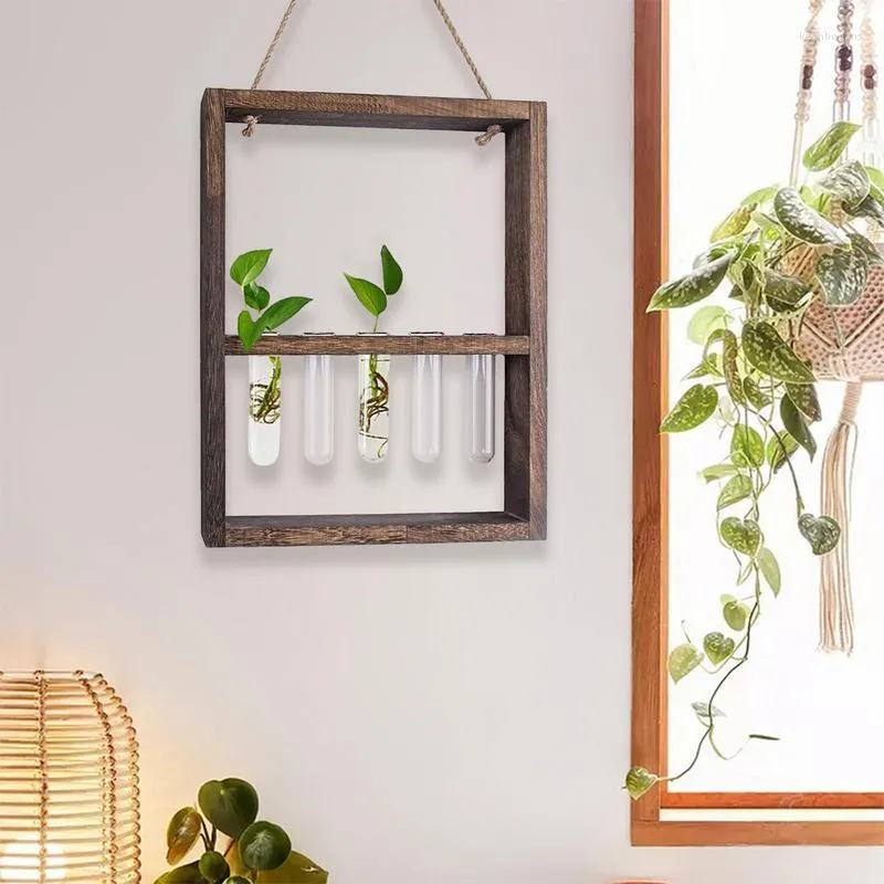 Vases Propagation Stations Wooden Rack Test Tube Plant Holder Flower Vase With Wall Stand Hanging Hydroponic