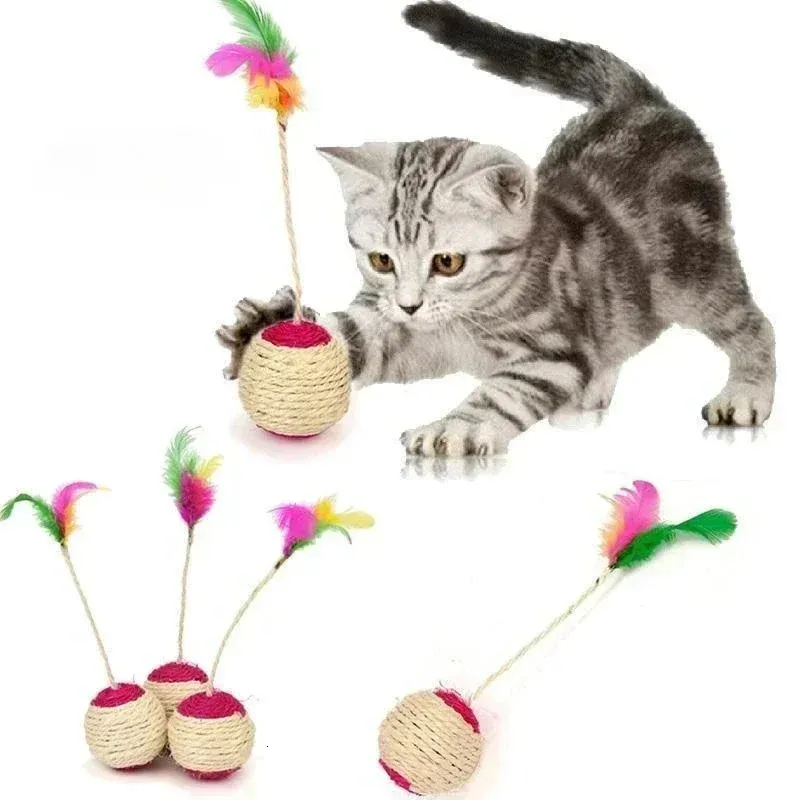 Игрушки для собак, жевательная игрушка для кошек, сизаль, когтеточка, тренировочный интерактивный мяч для котят, товары для домашних животных, перо 231123