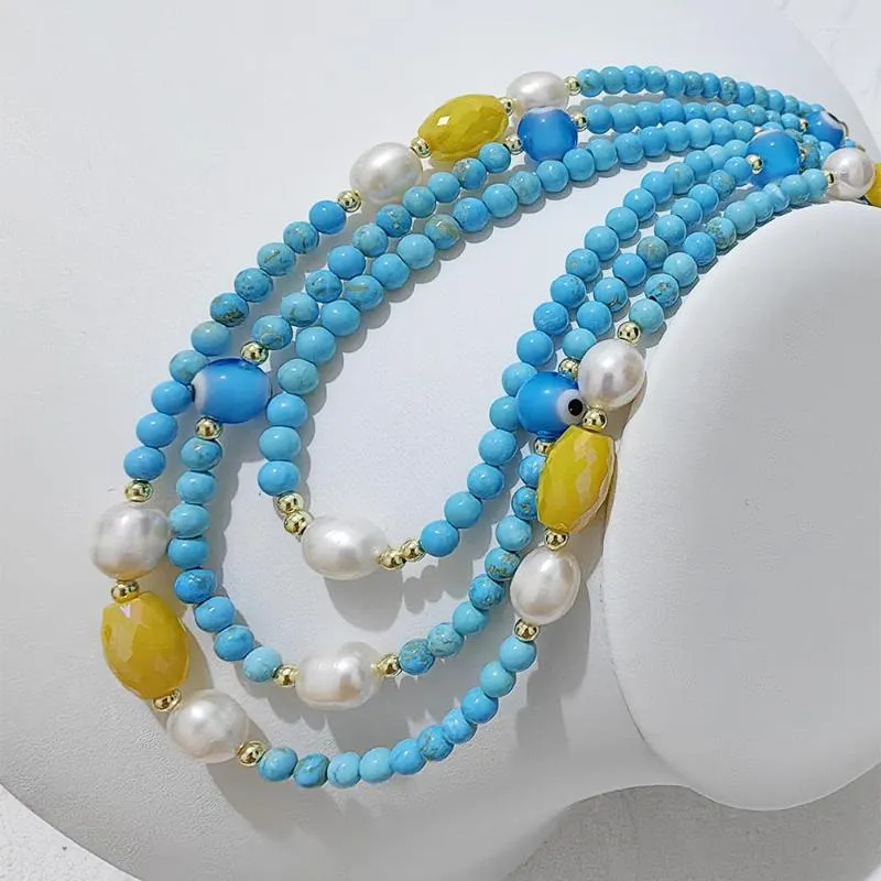 Collier ras du cou de luxe bohème Turquoise, chaîne de perles, fait à la main, perles d'eau douce, vente en gros, bijoux, cadeaux de fête pour femmes