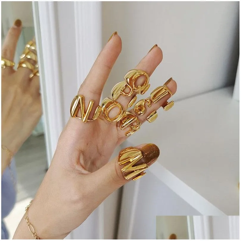 Band Rings 26 A-Z English Initial Ring Sier Gold Open Band Rings Retro Letter Women Fashion Jewelry Will And Sandy Gift Drop Delivery Dhxof