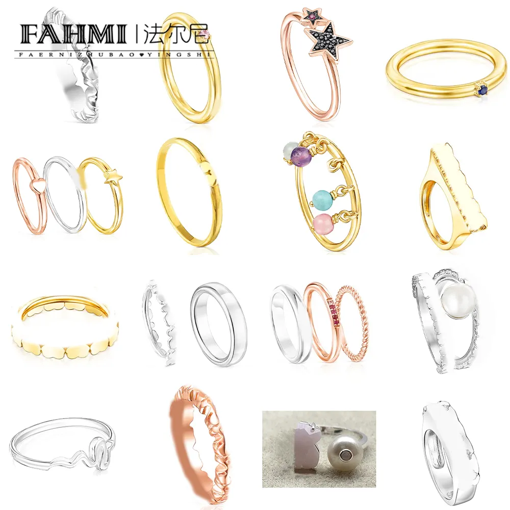 FAHMI Semplice anello aperto con doppia stella cerchio orso rosa perla anello aperto versione larga versione stretta anello Anniversario, fidanzamento, regalo, festa, matrimonio 2023 Nuovo disponibile