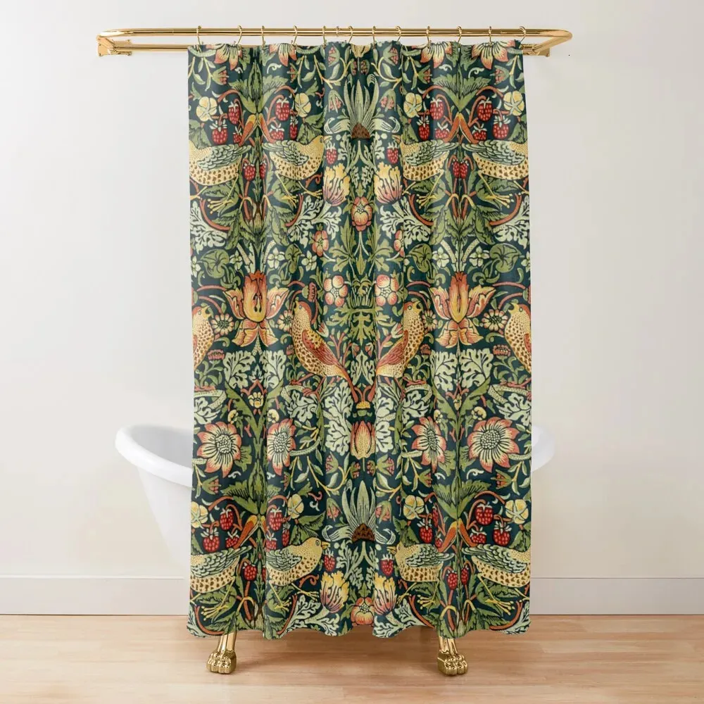 Waterproof William Morris Abstract Leaf Shower Curtain - 100x200cm With Hooks - View #2