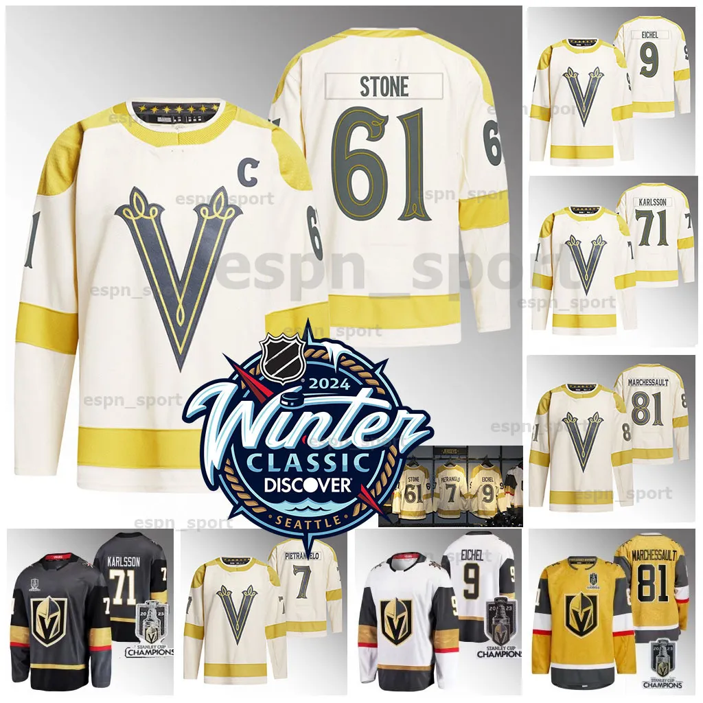 Knights 81 Jonathan Marchessault Golden Jerseys 2024 Winter Classic Jonathan Quick Phil Kessel Logan Thompson Chandler Stephenson Kolesar Mark Stone Pietrangelo