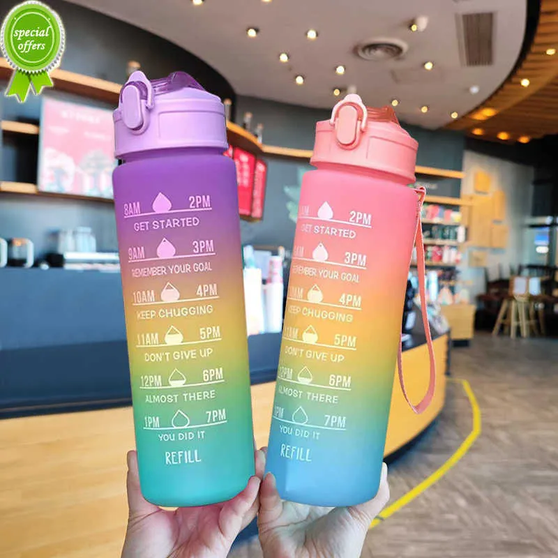 New 1 Liter Water Bottle Motivational Sports Water Bottle Leakproof Bottles Drinking Outdoor Travel Gym Fitness Jugs For Kitchen Cup