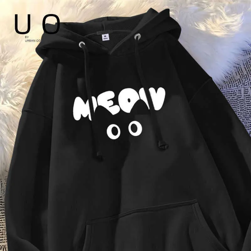 Uo Silver Fox Down American Cat Ear Sweater voor heren en dames Nieuwe capuchonjas Losse luie top