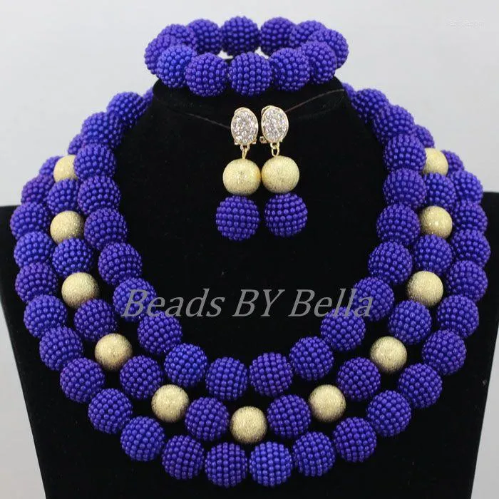 Ketting oorbellen set ballen sieraden koninklijke blauwe Afrikaanse kralen Nigeriaanse bruiloft Bridal ABF856