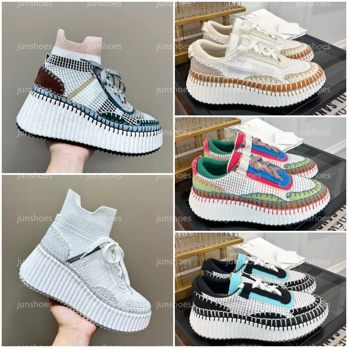 Scarpe firmate Donna Nama Wedge sneakers di lusso Piattaforma inferiore in velcro Piattaforma media Frenulo a testa tonda Life sneakers moda mesh Scarpe casual in lana Taglia 35-40