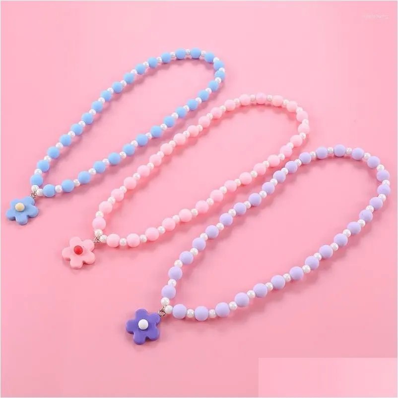 Smycken hänge halsband söta barn halsband harts söt prinsessa blommor barn rosa/blå/lila pärla uppsättning för flickor barn smycken gi dhpvt