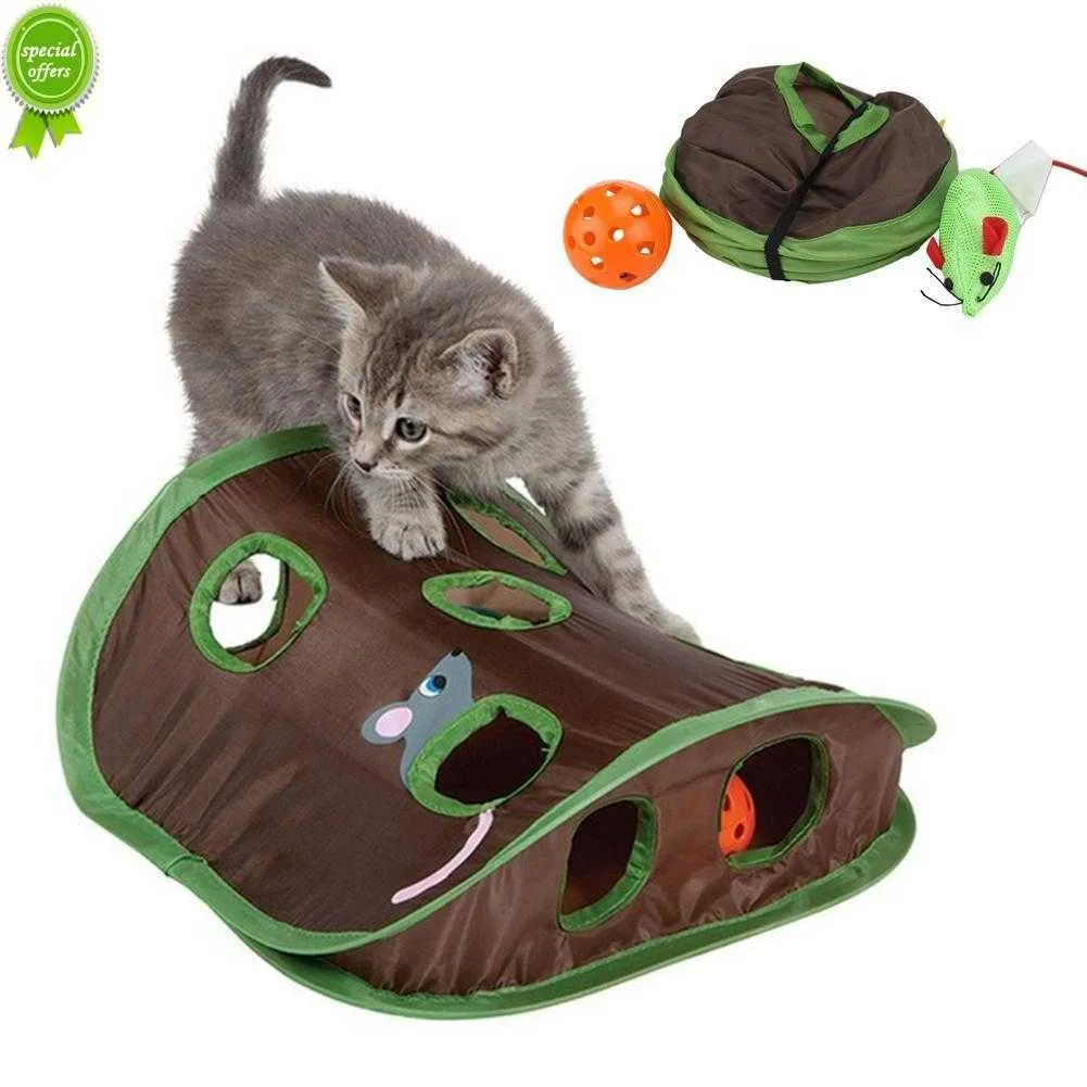 Ny söt Pet Cat Interactive Hide Sök Game 9 Holes Tunnel Mouse Hunt Intelligence Toy Pet Hidden Hole Kitten Fällbara leksaker