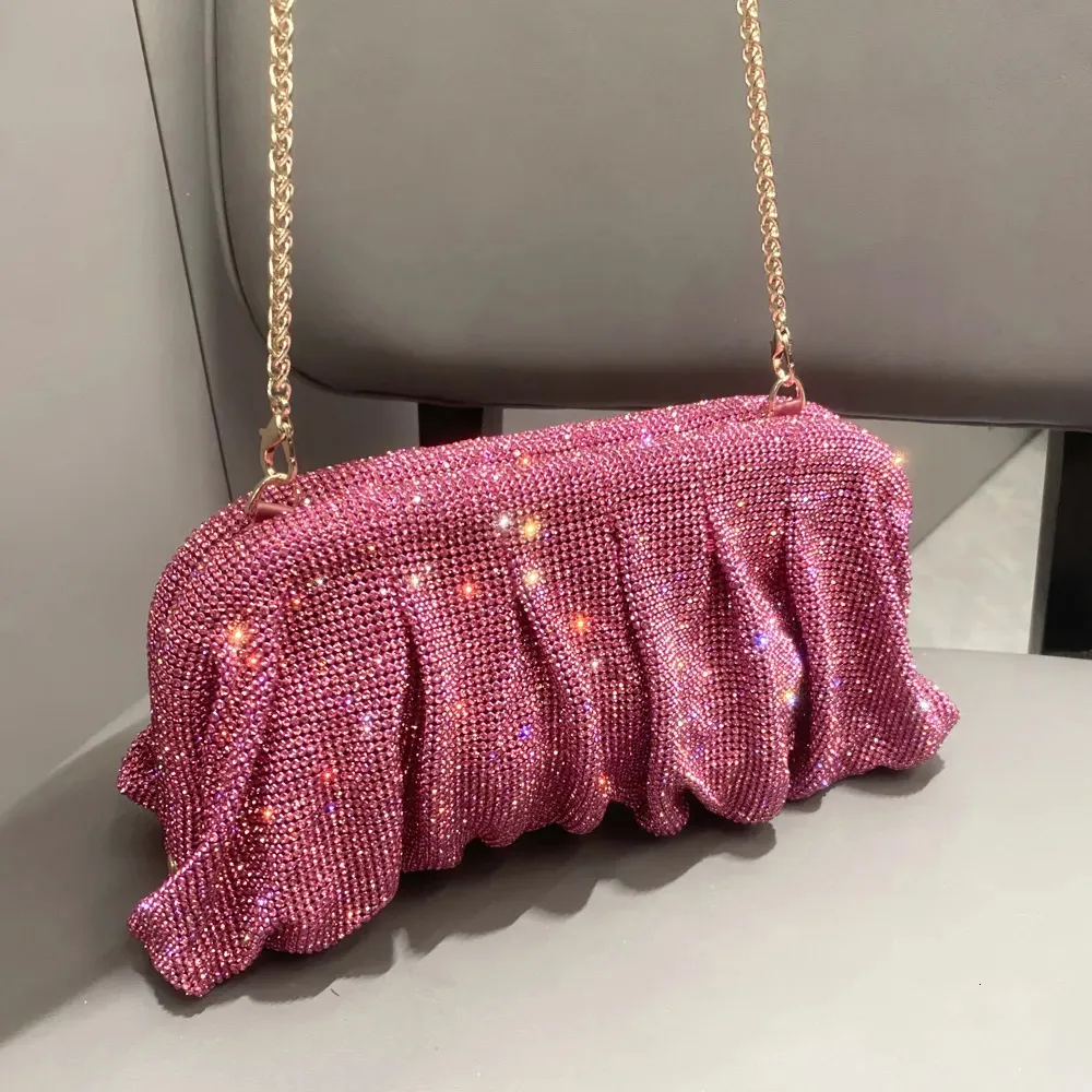 Borse da sera Manico lucido Strass Pochette da sera fatte a mano Pieghe Borse e borsette Designer di lusso Festa di nozze di alta qualità 231123