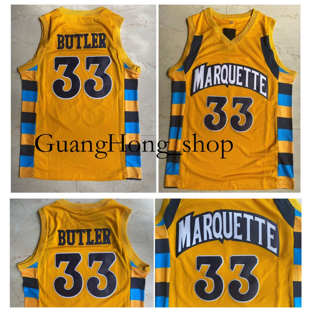 Maglia da basket GH 33 Jimmy Butler Marquette Golden Eagles College gialla taglia S-XXL