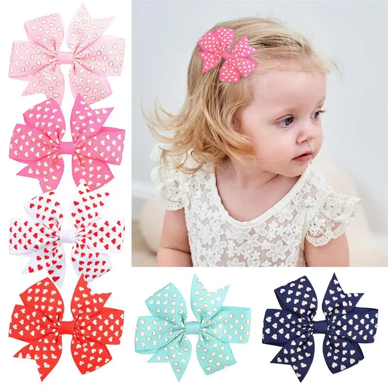 Baby Girls Grosgrain Ribbon Dot Bows Hair Clip Barrettes Hairpins Hair Accessories Children Headwear